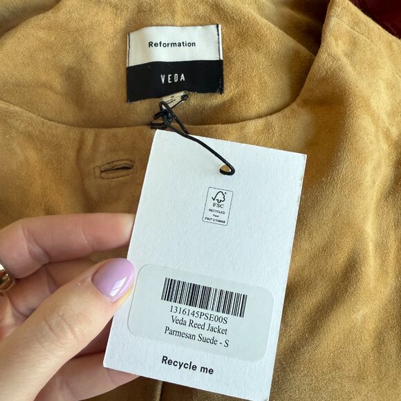 NWT Reformation Veda Reed Jacket In Parmesan Suede Leather Sz Small - Picture 3 of 9